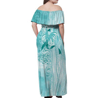 PTSD Awareness Family Matching Off Shoulder Maxi Dress and Hawaiian Shirt Maile Pikake Lokelani Crown Flower Lei Inspired