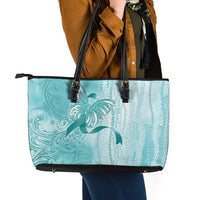 PTSD Awareness Leather Tote Bag Maile Pikake Lokelani Crown Flower Lei Inspired LT9 - Polynesian Pride