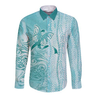 PTSD Awareness Long Sleeve Button Shirt Maile Pikake Lokelani Crown Flower Lei Inspired LT9 Unisex Teal - Polynesian Pride