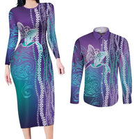 Suicide Prevention Awareness Couples Matching Long Sleeve Bodycon Dress and Long Sleeve Button Shirt Maile Pikake Lokelani Crown Flower Lei Inspired
