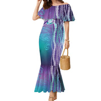 Suicide Prevention Awareness Family Matching Mermaid Dress and Hawaiian Shirt Maile Pikake Lokelani Crown Flower Lei Inspired