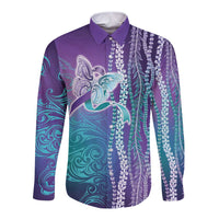 Suicide Prevention Awareness Long Sleeve Button Shirt Maile Pikake Lokelani Crown Flower Lei Inspired LT9 Unisex Multicolor - Polynesian Pride