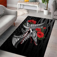 Hawaiian Honu Personalized Area Rug Black Tribal Hook Pattern