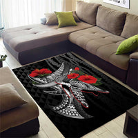 Hawaiian Honu Personalized Area Rug Black Tribal Hook Pattern
