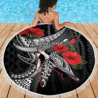 Hawaiian Honu Personalized Beach Blanket Black Tribal Hook Pattern