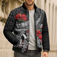 Hawaiian Honu Personalized Bomber Puffer Jacket Black Tribal Hook Pattern LT9 - Polynesian Pride