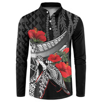 Hawaiian Honu Personalized Button Sweatshirt Black Tribal Hook Pattern LT9 Black - Polynesian Pride
