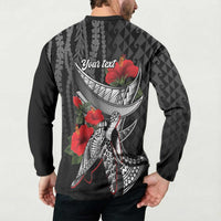 Hawaiian Honu Personalized Button Sweatshirt Black Tribal Hook Pattern LT9 - Polynesian Pride