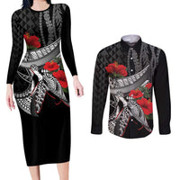 Hawaiian Honu Personalized Couples Matching Long Sleeve Bodycon Dress and Long Sleeve Button Shirt Black Tribal Hook Pattern LT9 Black - Polynesian Pride