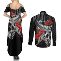 Hawaiian Honu Personalized Couples Matching Summer Maxi Dress and Long Sleeve Button Shirt Black Tribal Hook Pattern LT9 - Polynesian Pride