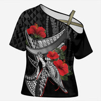 Hawaiian Honu Personalized Cross Shoulder Shirt Black Tribal Hook Pattern LT9 Female Black - Polynesian Pride