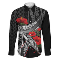 Hawaiian Honu Personalized Family Matching Mermaid Dress and Hawaiian Shirt Black Tribal Hook Pattern LT9 Dad's Shirt - Long Sleeve Black - Polynesian Pride