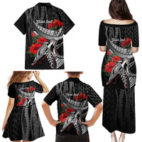 Hawaiian Honu Personalized Family Matching Puletasi and Hawaiian Shirt Black Tribal Hook Pattern LT9 - Polynesian Pride