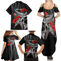 Hawaiian Honu Personalized Family Matching Summer Maxi Dress and Hawaiian Shirt Black Tribal Hook Pattern LT9 - Polynesian Pride