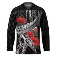Hawaiian Honu Personalized Hockey Jersey Black Tribal Hook Pattern LT9 Unisex Black - Polynesian Pride