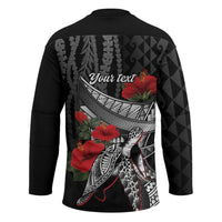 Hawaiian Honu Personalized Hockey Jersey Black Tribal Hook Pattern LT9 - Polynesian Pride