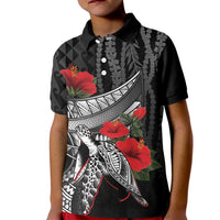 Hawaiian Honu Personalized Kid Polo Shirt Black Tribal Hook Pattern LT9 Kid Black - Polynesian Pride