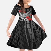 Hawaiian Honu Personalized Kid Short Sleeve Dress Black Tribal Hook Pattern LT9 KID Black - Polynesian Pride