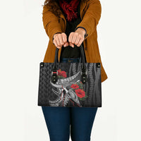 Hawaiian Honu Personalized Leather Bag Black Tribal Hook Pattern LT9 - Polynesian Pride