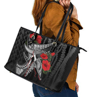 Hawaiian Honu Personalized Leather Tote Bag Black Tribal Hook Pattern LT9 - Polynesian Pride