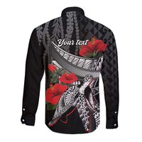 Hawaiian Honu Personalized Long Sleeve Button Shirt Black Tribal Hook Pattern LT9 - Polynesian Pride