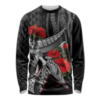 Hawaiian Honu Personalized Long Sleeve Shirt Black Tribal Hook Pattern LT9 Unisex Black - Polynesian Pride