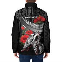Hawaiian Honu Personalized Padded Jacket Black Tribal Hook Pattern LT9 - Polynesian Pride