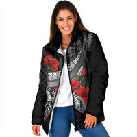 Hawaiian Honu Personalized Padded Jacket Black Tribal Hook Pattern LT9 Women Black - Polynesian Pride