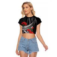 Hawaiian Honu Personalized Raglan Cropped T Shirt Black Tribal Hook Pattern LT9 Female Black - Polynesian Pride
