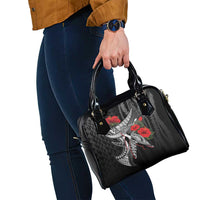 Hawaiian Honu Personalized Shoulder Handbag Black Tribal Hook Pattern LT9 - Polynesian Pride