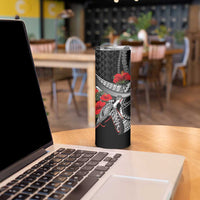Hawaiian Honu Personalized Skinny Tumbler Black Tribal Hook Pattern LT9 - Polynesian Pride