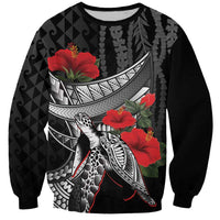 Hawaiian Honu Personalized Sweatshirt Black Tribal Hook Pattern LT9 Unisex Black - Polynesian Pride