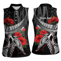 Hawaiian Honu Personalized Women Sleeveless Polo Shirt Black Tribal Hook Pattern LT9 - Polynesian Pride