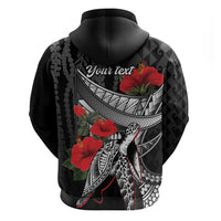 Hawaiian Honu Personalized Zip Hoodie Black Tribal Hook Pattern LT9 - Polynesian Pride