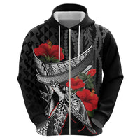 Hawaiian Honu Personalized Zip Hoodie Black Tribal Hook Pattern LT9 - Polynesian Pride