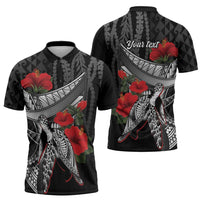 Hawaiian Honu Personalized Zipper Polo Shirt Black Tribal Hook Pattern LT9 - Polynesian Pride