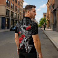 Hawaiian Honu Personalized Zipper Polo Shirt Black Tribal Hook Pattern LT9 - Polynesian Pride