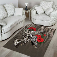 Hawaiian Honu Personalized Area Rug Mocha Mousse Hibiscus Tribal Hook Pattern