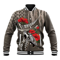 Hawaiian Honu Personalized Baseball Jacket Mocha Mousse Hibiscus Tribal Hook Pattern LT9 Unisex Mocha - Polynesian Pride