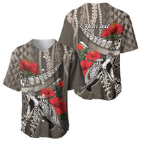 Hawaiian Honu Personalized Baseball Jersey Mocha Mousse Hibiscus Tribal Hook Pattern LT9 - Polynesian Pride