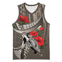 Hawaiian Honu Personalized Basketball Jersey Mocha Mousse Hibiscus Tribal Hook Pattern LT9 Unisex Mocha - Polynesian Pride