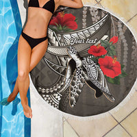 Hawaiian Honu Personalized Beach Blanket Mocha Mousse Hibiscus Tribal Hook Pattern LT9 - Polynesian Pride
