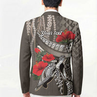 Hawaiian Honu Personalized Blazer Mocha Mousse Hibiscus Tribal Hook Pattern LT9 - Polynesian Pride