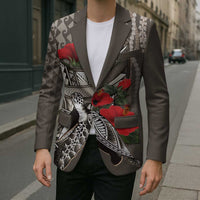 Hawaiian Honu Personalized Blazer Mocha Mousse Hibiscus Tribal Hook Pattern LT9 - Polynesian Pride