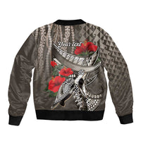 Hawaiian Honu Personalized Bomber Jacket Mocha Mousse Hibiscus Tribal Hook Pattern LT9 - Polynesian Pride