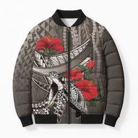Hawaiian Honu Personalized Bomber Puffer Jacket Mocha Mousse Hibiscus Tribal Hook Pattern LT9 Unisex Mocha - Polynesian Pride