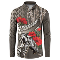 Hawaiian Honu Personalized Button Sweatshirt Mocha Mousse Hibiscus Tribal Hook Pattern LT9 Mocha - Polynesian Pride