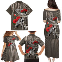 Hawaiian Honu Personalized Family Matching Puletasi and Hawaiian Shirt Mocha Mousse Hibiscus Tribal Hook Pattern LT9 - Polynesian Pride