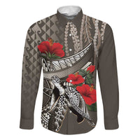 Hawaiian Honu Personalized Family Matching Short Sleeve Bodycon Dress and Hawaiian Shirt Mocha Mousse Hibiscus Tribal Hook Pattern