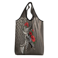 Hawaiian Honu Personalized Grocery Bag Mocha Mousse Hibiscus Tribal Hook Pattern LT9 - Polynesian Pride